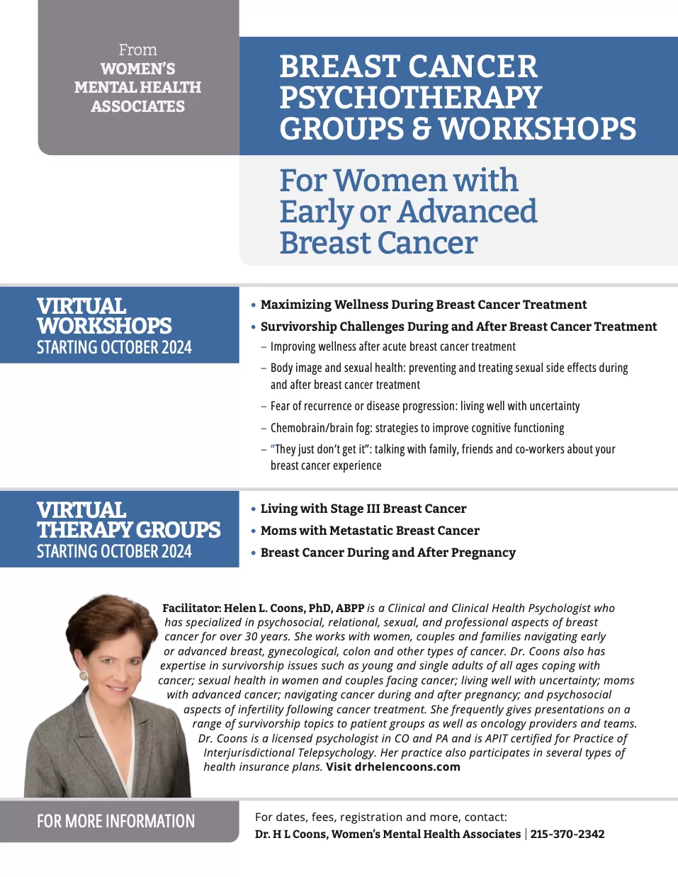 Dr. Helen Coons Workshops